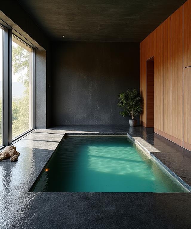 Moderne, minimalistische Spa-Architektur mit beruhigenden Wasserflächen